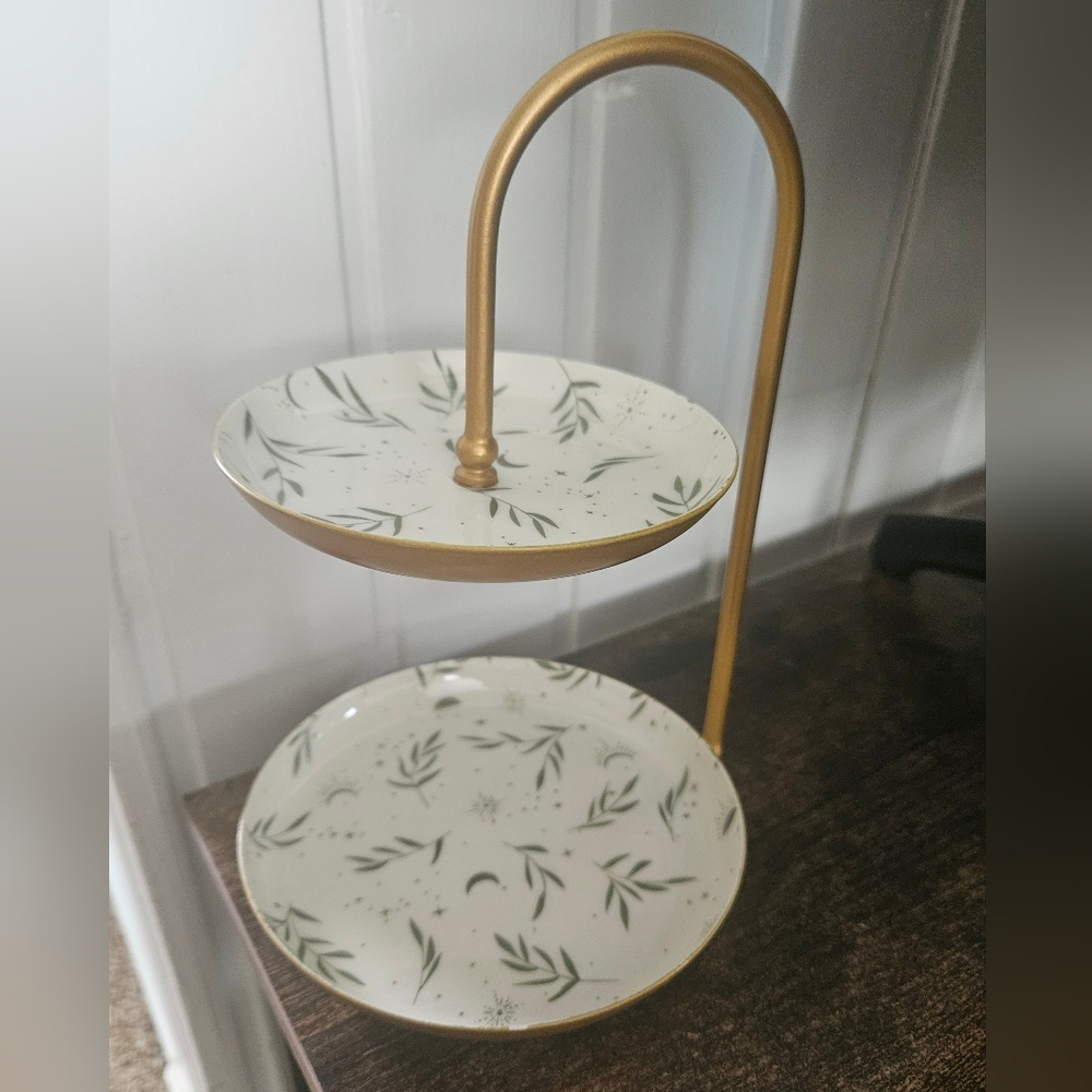 Gold and White Two-Tiered Stand